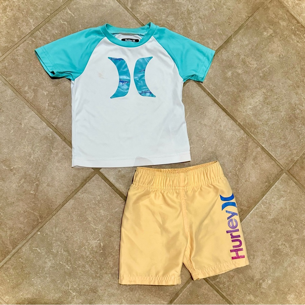 Toddler Boy Hurley Swimsuit Swimtrunk Top and Bottom Set Rashguard